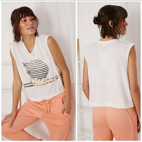 NEW $58 Free People Bring The Heat Graphic Miami Tee - Picture 1 of 16